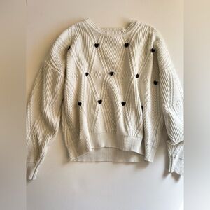 ✨Nanette Lepore Cream Sweater with Black Felt Heart Details size L✨